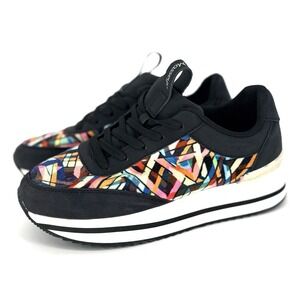 Masseys Ophelia Womens Black Mutli 6.5 Lace Up Sneakers w/ Red Laces